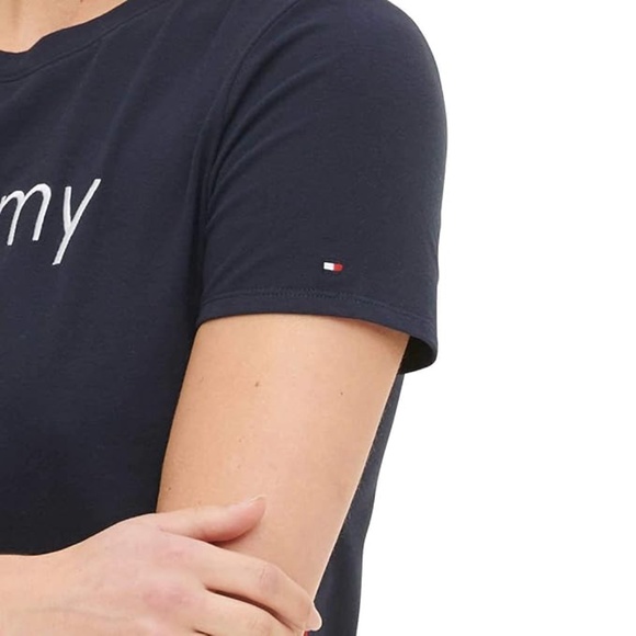 SOLD TOMMY HILFIGER WOMEN'S EMBROIDERED LOGO SIDE STRIPE T-SHIRT DRESS NAVY - Picture 6 of 7